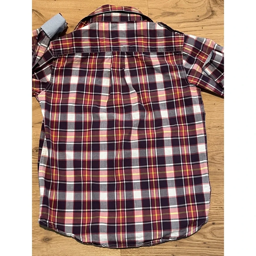 GapKids Button Down Shirt Boys Size L Burgundy Plaid Long Sleeve School Church